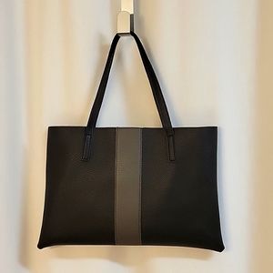 Vince Camuto NWOT leather tote/laptop bag, Black with gray stripe